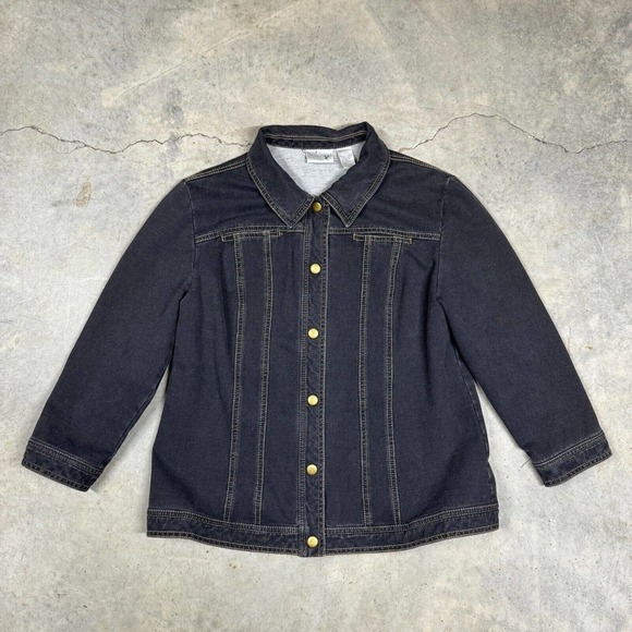 Chico's Zenergy Denim Chambray Button Up Jacket Womens Size 1 Dark Gray - Picture 1 of 6